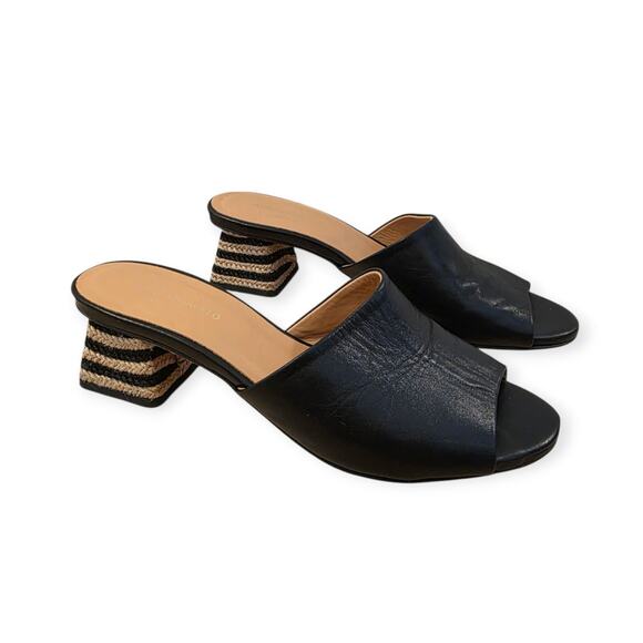 Paloma Barcelo Black Leather Slip On Low Heel Italian Dressy Sandals Size 7.5 - Picture 1 of 9